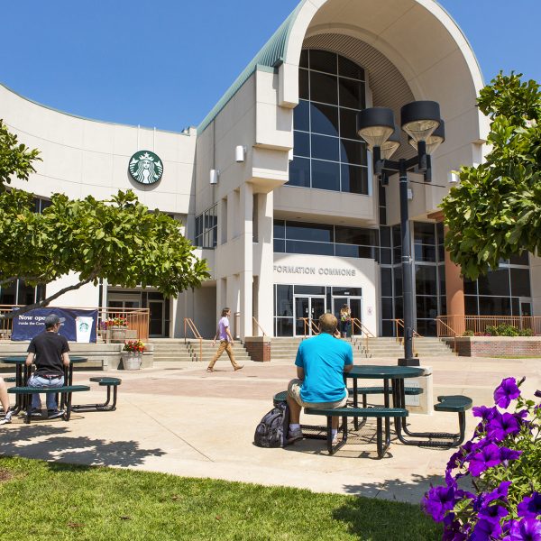 OTC Information Commons frames the student plaza.