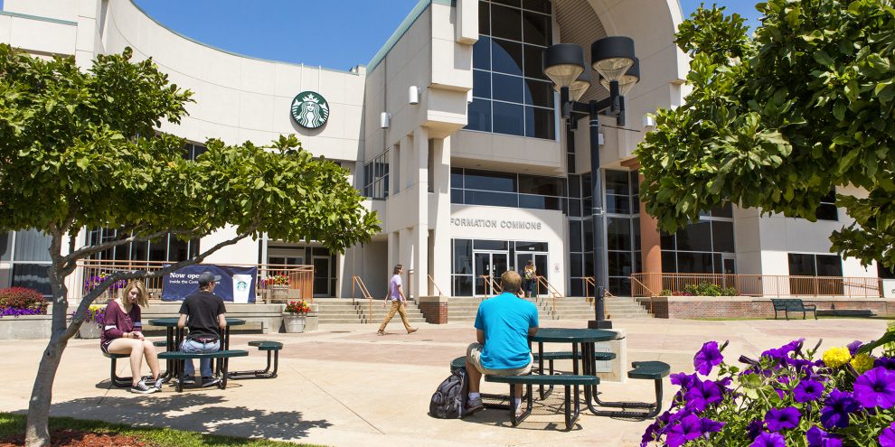 OTC Information Commons frames the student plaza.