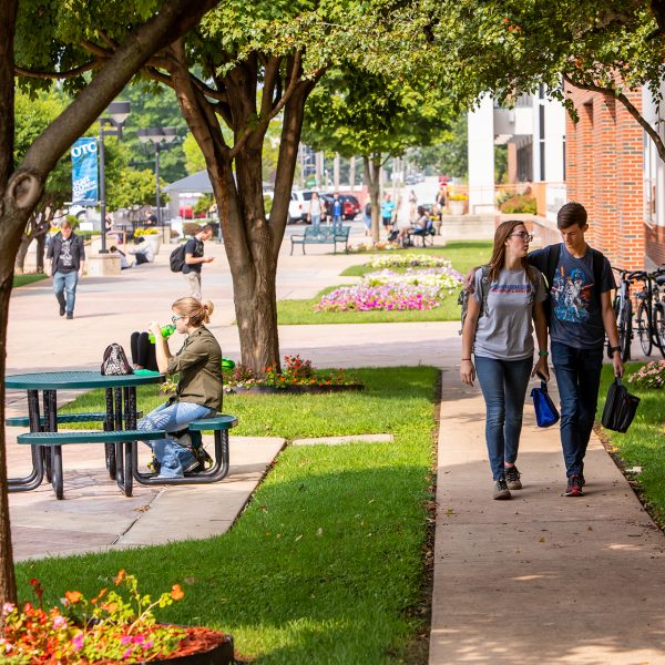 Students walking on the Student Plaza