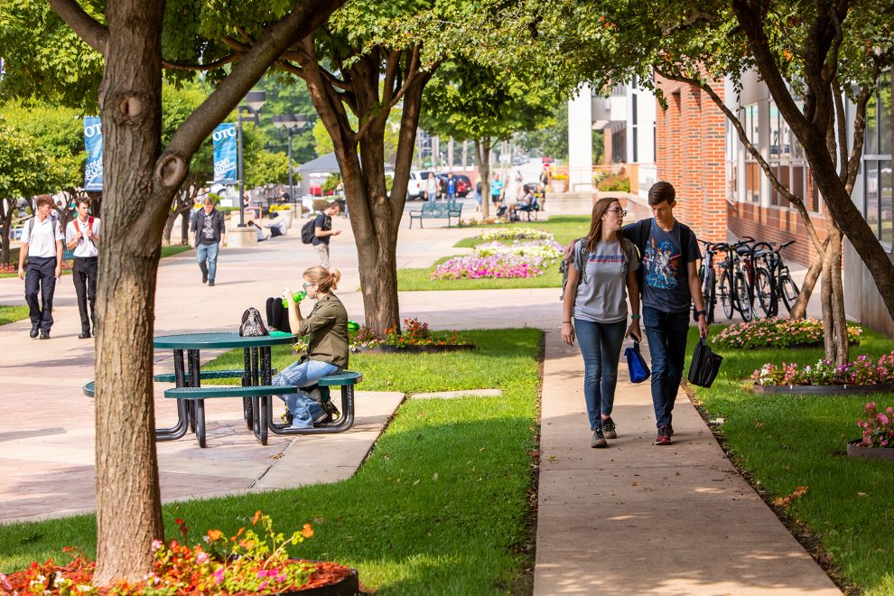 Students walking on the Student Plaza